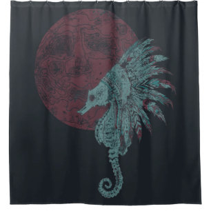 seahorse red moon shower curtain