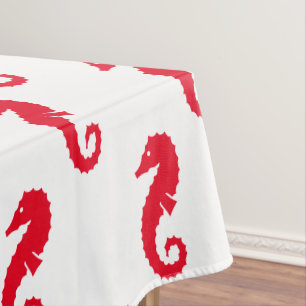 Seahorse red white pattern modern fun summer  tablecloth