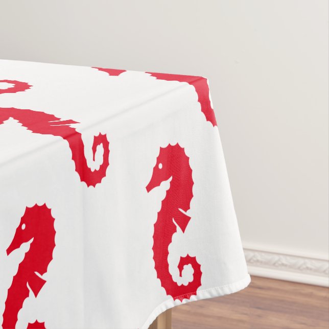 Seahorse red white pattern modern fun summer  tablecloth (In Situ)