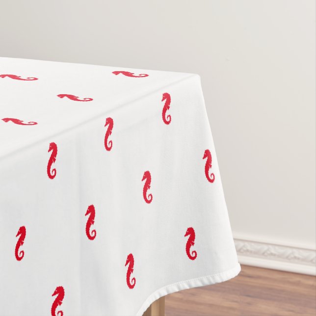 Seahorse red white sea animals pattern modern fun tablecloth (In Situ)