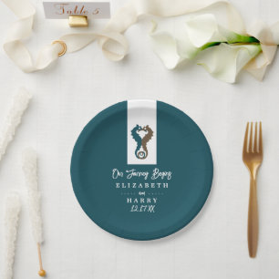Seahorse Romance, Beach Wedding Paper Plate