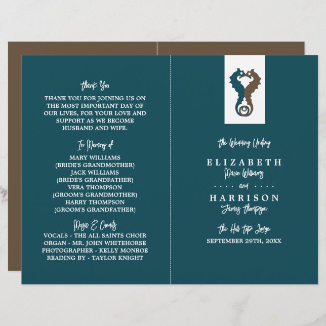 Seahorse Romance, Beach Wedding Programme (Front/Back)
