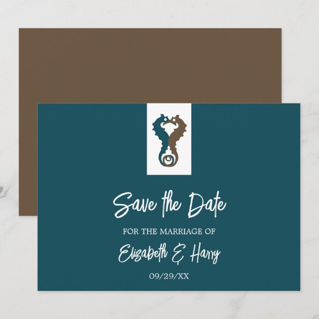 Seahorse Romance, Beach Wedding Save The Date (Front/Back)