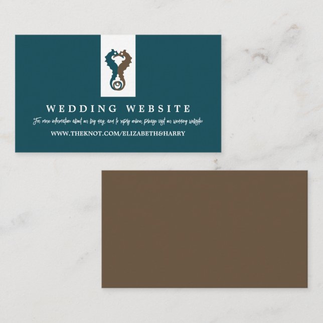 Seahorse Romance, Beach Wedding Website Enclosure Card (Front/Back)