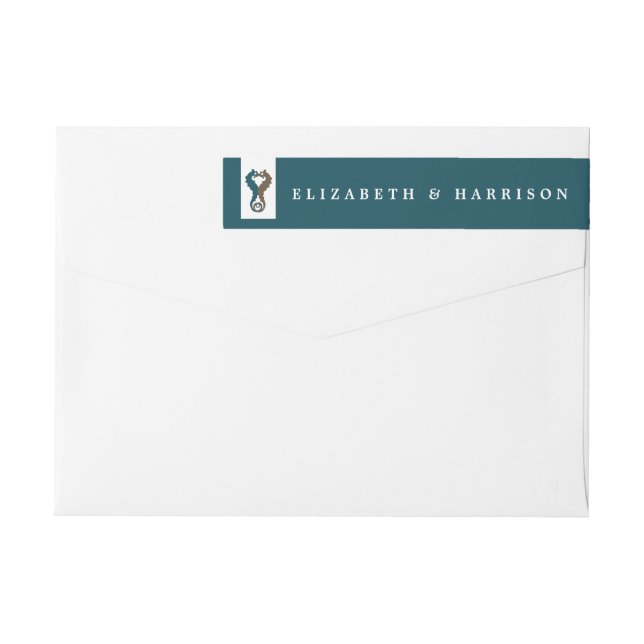 Seahorse Romance, Beach Wedding Wrap Around Label (Back)