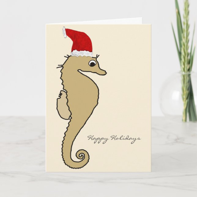 Seahorse Santa Christmas Holiday Card (Front)