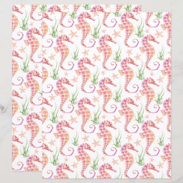 Seahorse Scrapbook Paper (Front/Back)