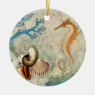 Seahorse Sea Shells Ceramic Tree Decoration