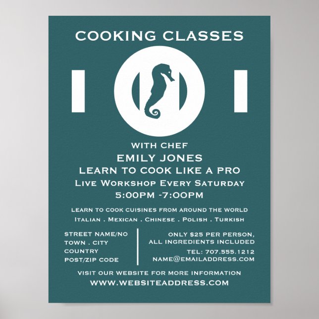Seahorse, Seafood, Cooking Classes Advertising Poster (Front)