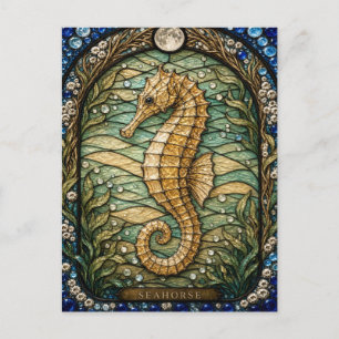 Seahorse, Seagrass Orb Stained Glass Postcard