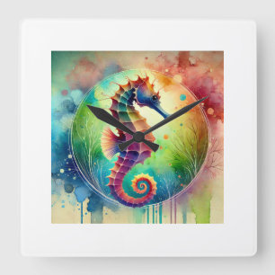 Seahorse Serenity 220824AREF143 - Watercolor Square Wall Clock