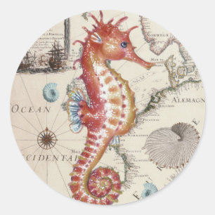 Seahorse Shabby Classic Round Sticker