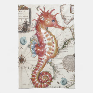 Seahorse Shabby Tea Towel