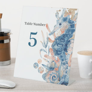 Seahorse shell under the sea baby boy shower pedestal sign