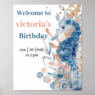 Seahorse shell under the sea baby boy shower poster