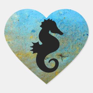Seahorse Silhouette Heart Sticker