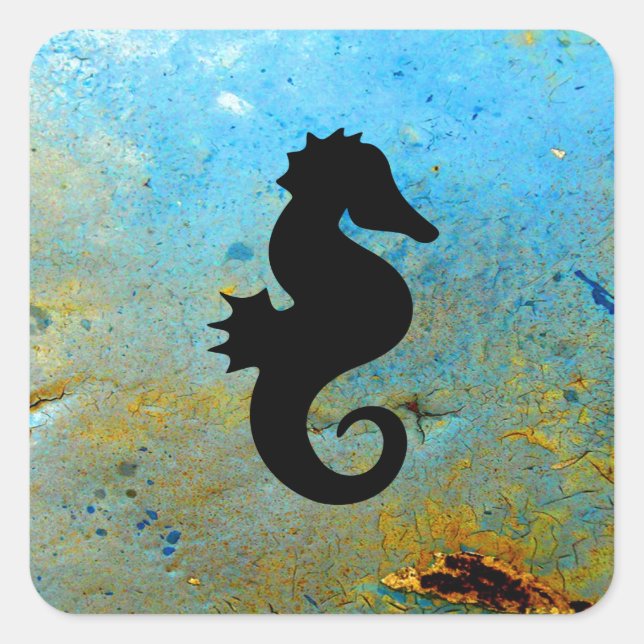 Seahorse Silhouette Square Sticker (Front)