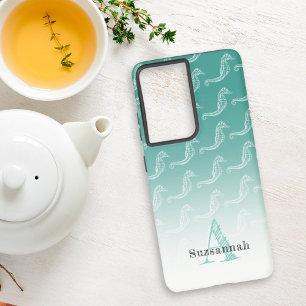 Seahorse Skeleton Pattern Sea Green Monogram Name Samsung Galaxy Case