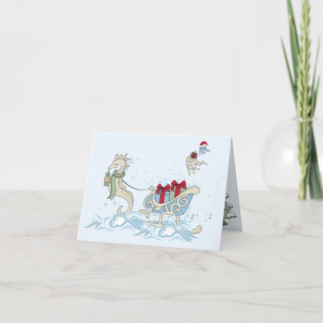 Seahorse Sleigh Christmas Holiday Card (Front)