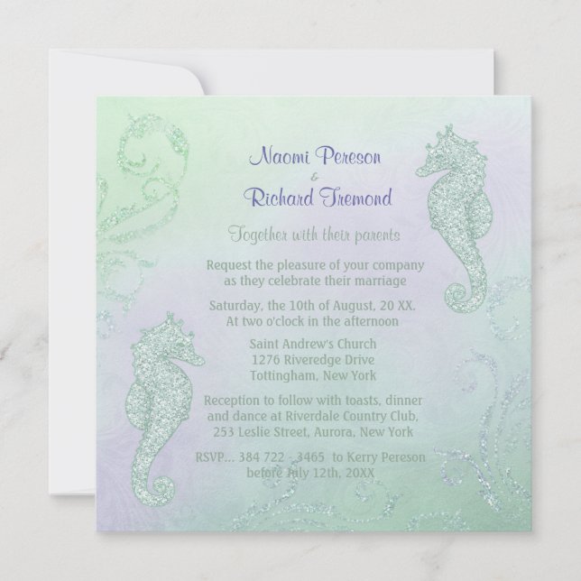 Seahorse Sparkle Wedding Invitation (Front)