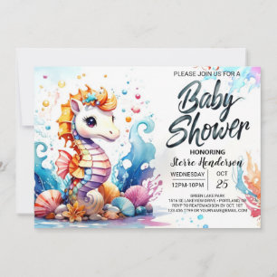 Seahorse Splash Oceanic Baby Shower Invitation