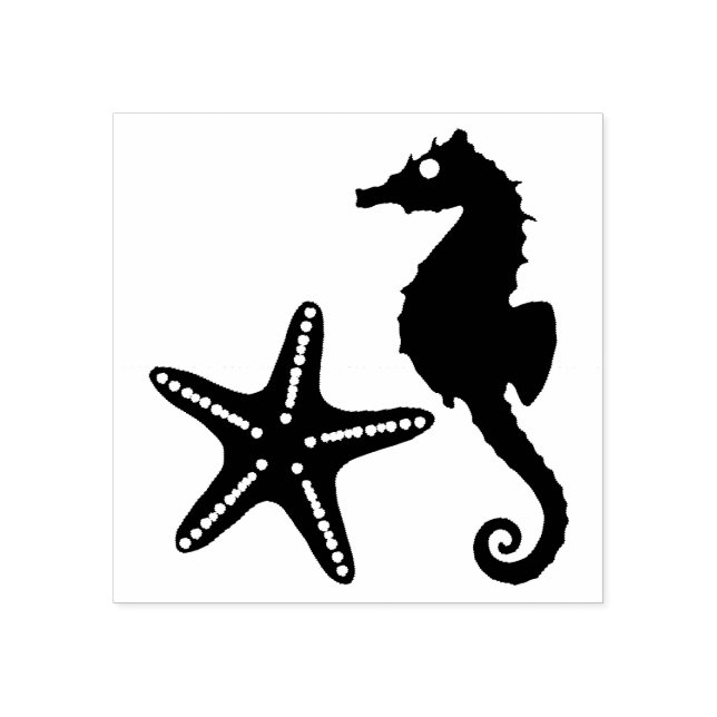 Seahorse & Star Fish Silhouette Rubber Stamp (Imprint)