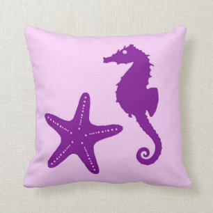 Seahorse & starfish - amethyst and orchid cushion