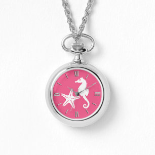 Seahorse & starfish - Coral Pink and White Watch