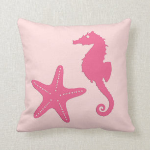 Seahorse & starfish - coral pink cushion