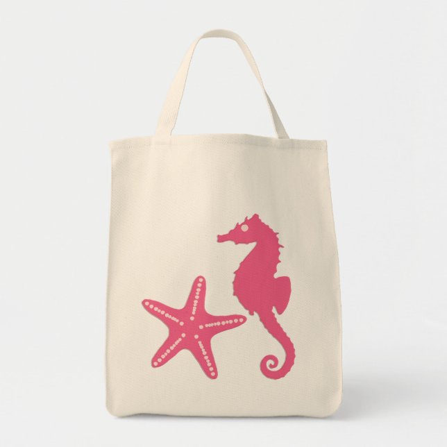 Seahorse & Starfish, fuchsia pink Tote Bag (Front)