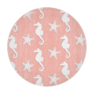 Seahorse & starfish - Light Coral Pink Cutting Board