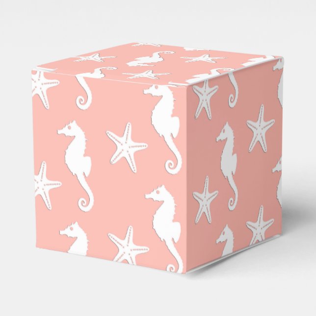 Seahorse & starfish - Light Coral Pink Favour Box (Front Side)