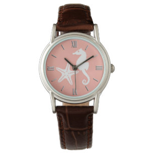 Seahorse & starfish - Light Coral Pink Watch