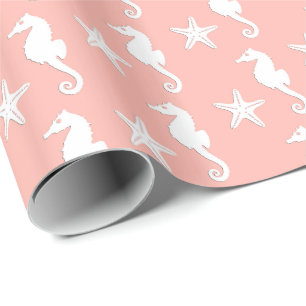 Seahorse & starfish - Light Coral Pink Wrapping Paper