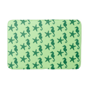 Seahorse & starfish - lime and emerald green bath mat
