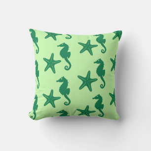 Seahorse & starfish - lime and emerald green cushion