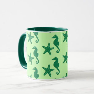 Seahorse & starfish - lime and emerald green mug