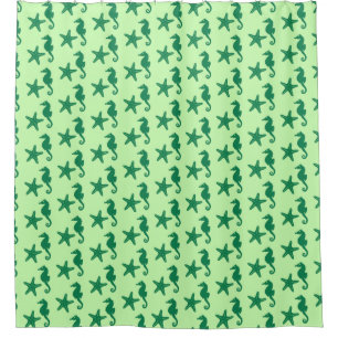 Seahorse & starfish - lime and emerald green shower curtain