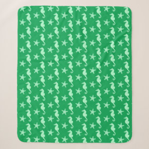 Seahorse & Starfish - Teal and Seafoam Green Sherp Sherpa Blanket