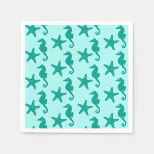Seahorse & starfish - turquoise and aqua napkin