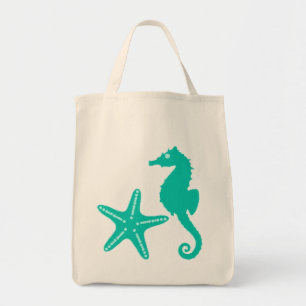 Seahorse & Starfish, turquoise and aqua Tote Bag