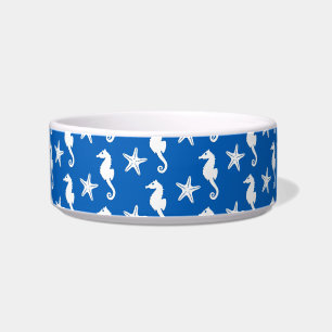 Seahorse & starfish - white on cobalt blue bowl