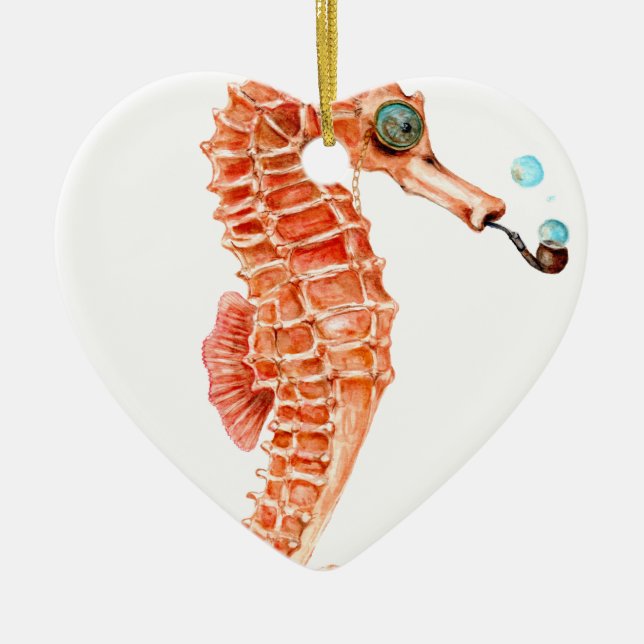 Seahorse Steampunk Ceramic Tree Decoration (Front)