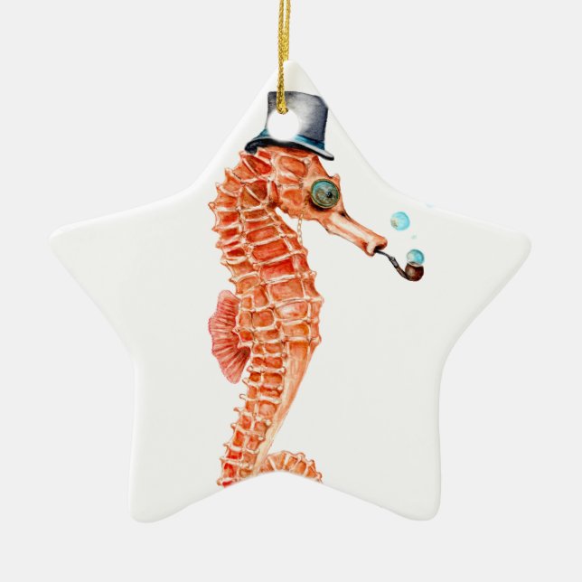 Seahorse Steampunk Ceramic Tree Decoration (Front)