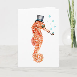 Seahorse Steampunk Holiday Card