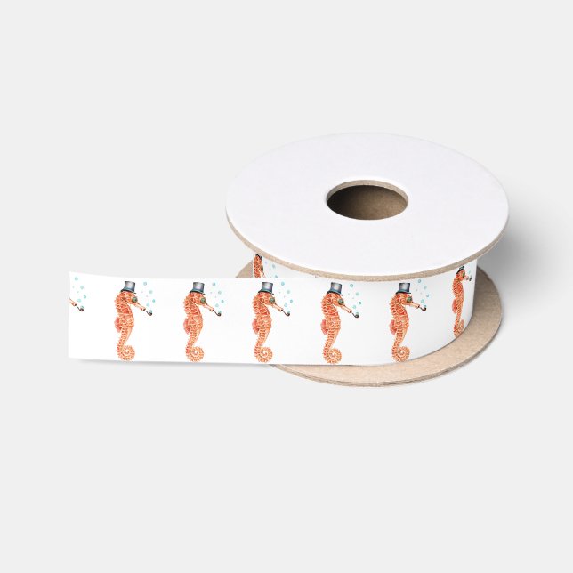 Seahorse Steampunk Satin Ribbon (Spool)