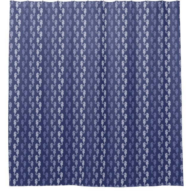 Seahorse Stripes Indigo Shower Curtain (Front)