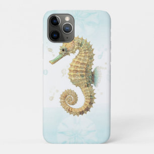 Seahorse Teal & Gold Watercolor Coastal Beach iPhone 11 Pro Case
