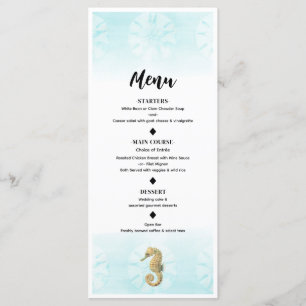 Seahorse Teal & Gold Watercolor Wedding Menu