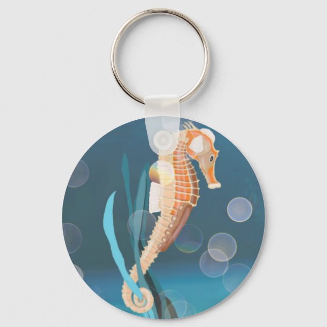 Seahorse tethered on Seaweed Key Ring (Front)
